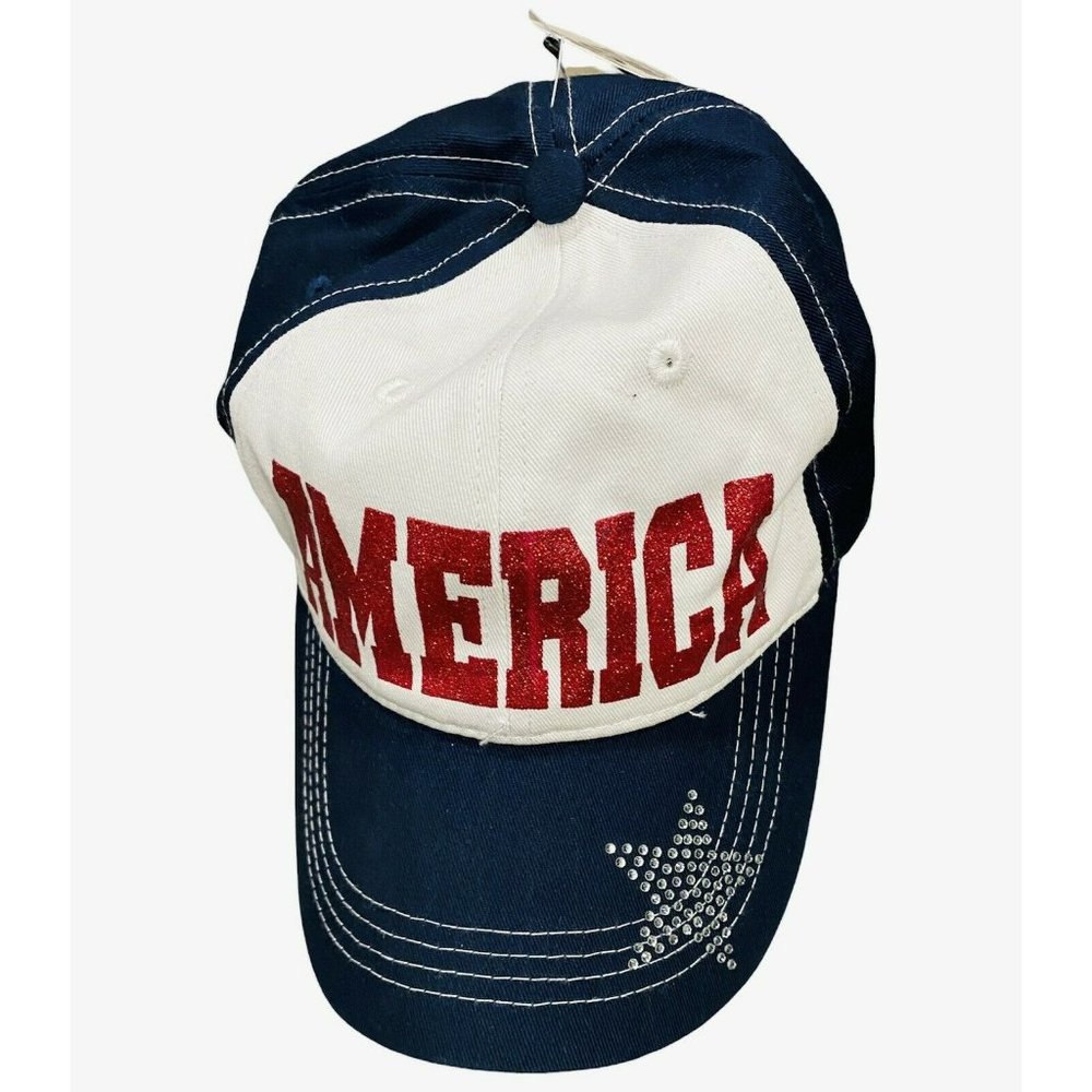 America Blue, White, Red USA Bling Baseball Cap Sparkle Hat Women Adjustable NEW